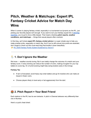 Pitch, Weather & Matchups: Expert IPL Fantasy Cricket Advice for Match Day Wins