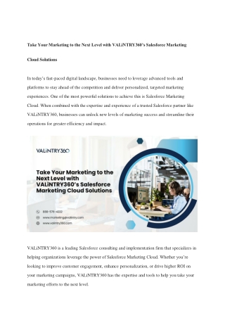 Take Your Marketing to the Next Level with VALiNTRY360’s Salesforce Marketing Cloud Solutions