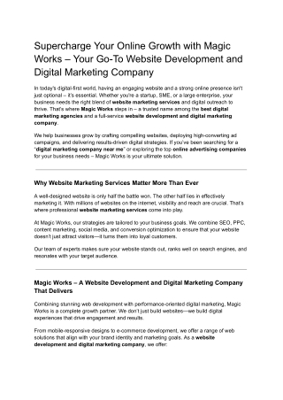Supercharge Your Online Growth with Magic Works – Your Go-To Website Development and Digital Marketing Company