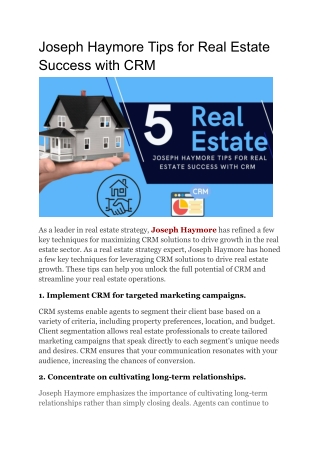CRM Tools for Realtors Joseph Haymore’s Guide