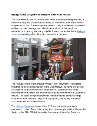 Hakuga Yama_ A Symbol of Tradition in the Gion Festival