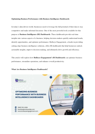 Optimizing Business Performance with Business Intelligence Dashboard