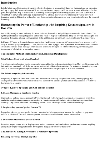Harnessing the Power of Leadership with Inspiring Keynote Speakers in Houston