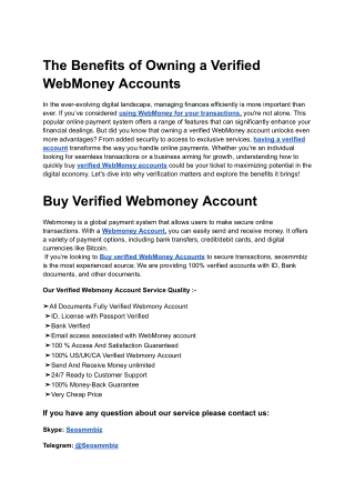 Safely and Effectively Buy Verified Webmoney Account