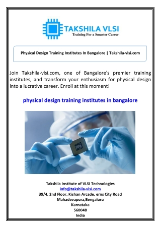 Physical Design Training Institutes In Bangalore Takshila-vlsi.com