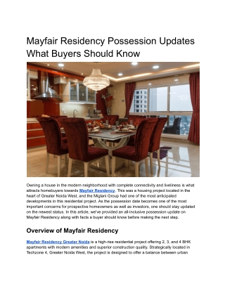 Mayfair Residency Possession Updates What Buyers Should Know