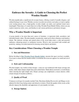 Embrace the Serenity: A Guide to Choosing the Perfect Wooden Mandir 