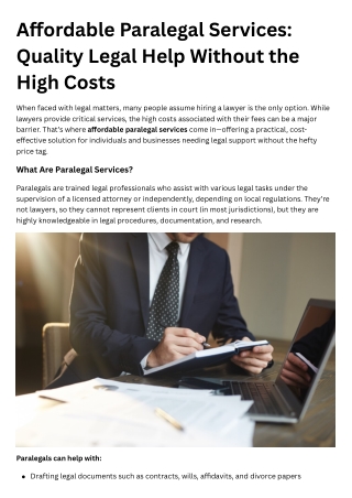 Affordable Paralegal Services Quality Legal Help Without the High Costs