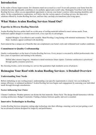 Reimagine Your Roof with Avalon Roofing Services