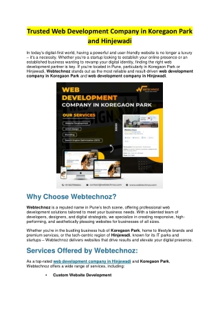 Trusted Web Development Company in Koregaon Park and Hinjewadi