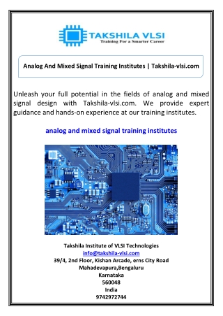 Analog And Mixed Signal Training Institutes Takshila-vlsi.com
