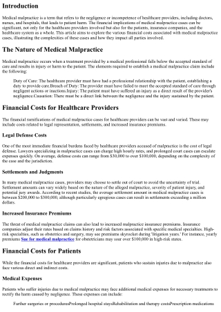 The Financial Costs of Medical Malpractice Cases