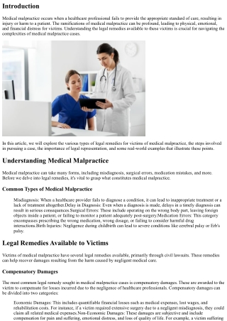 Legal Remedies for Victims of Medical Malpractice