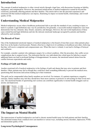 The Emotional Toll of Medical Malpractice on Patients and Families