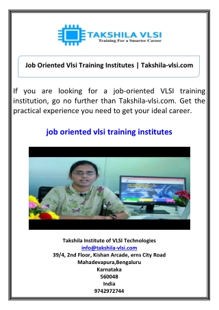 Job Oriented Vlsi Training Institutes Takshila-vlsi.com