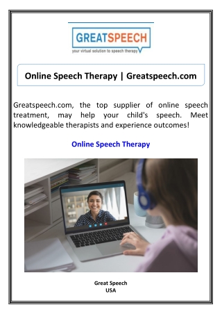 Online Speech Therapy Greatspeech.com