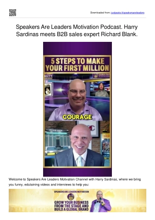 Speakers Are Leaders Motivation Podcast. Harry Sardinas meets B2B sales expert Richard Blank.