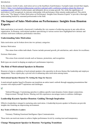 The Impact of Sales Motivation on Performance: Insights from Houston Experts