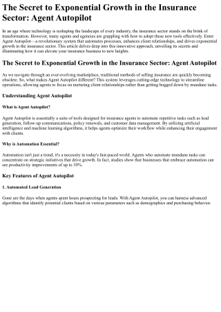 The Secret to Exponential Growth in the Insurance Sector Agent Autopilot