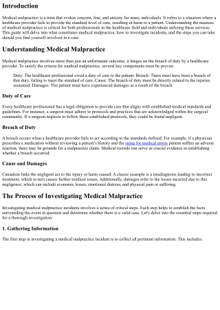 Investigating Medical Malpractice Incidents: A Comprehensive Guide