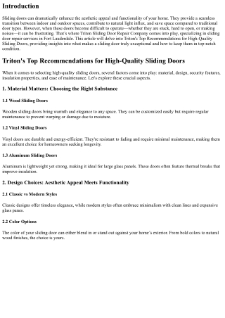 Triton's Top Recommendations for High-Quality Sliding Doors