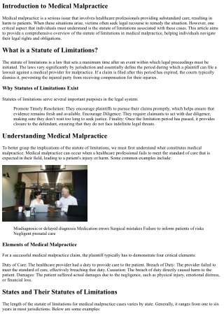 Understanding the Statute of Limitations in Medical Malpractice