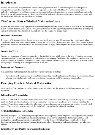 The Future of Medical Malpractice Laws and Regulations