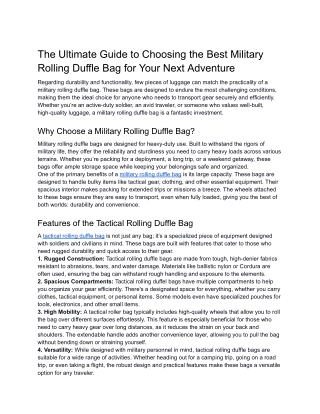 The Ultimate Guide to Choosing the Best Military Rolling Duffle Bag for Your Next Adventure
