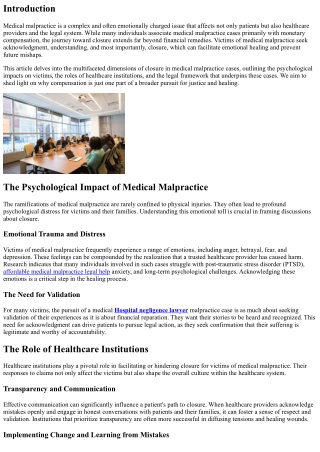 Beyond Compensation: Seeking Closure in Medical Malpractice Cases
