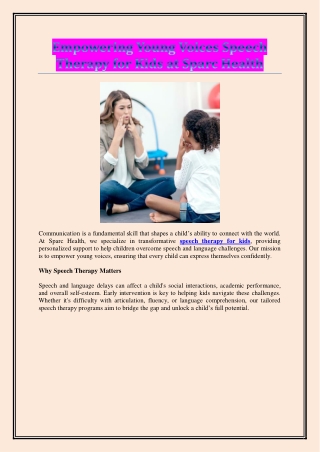 Empowering Young Voices Speech Therapy for Kids at Sparc Health