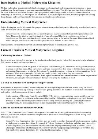 Trends in Medical Malpractice Litigation