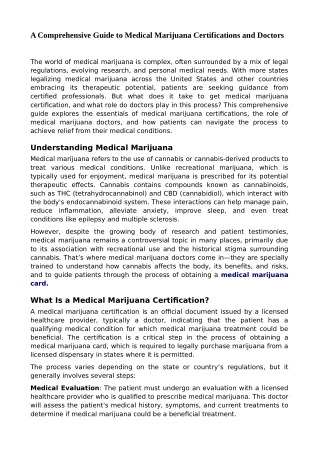 A Comprehensive Guide to Medical Marijuana Certifications and Doctors