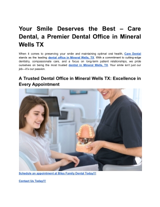 Your Smile Deserves the Best – Care Dental, a Premier Dental Office in Mineral Wells TX