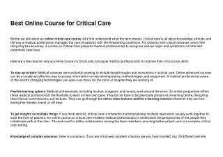 Best Online Course for Critical Care