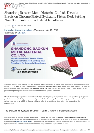 Shandong Baokun Metal Material Co. Ltd. Unveils Precision Chrome Plated Hydraulic Piston Rod, Setting New Standards for