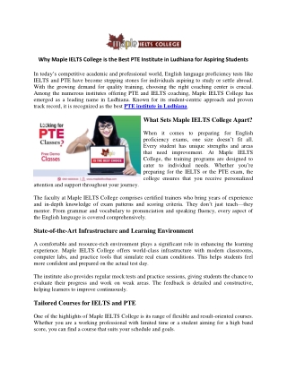 Why Maple IELTS College is the Best PTE Institute in Ludhiana for Aspiring Students