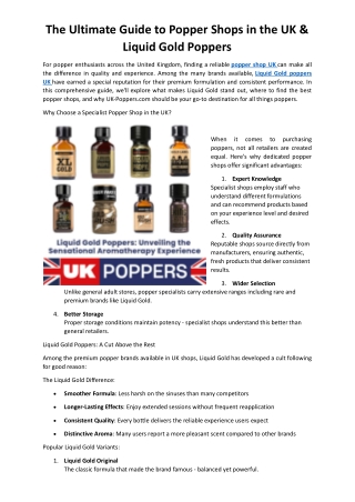 The Ultimate Guide to Popper Shops in the UK & Liquid Gold Poppers