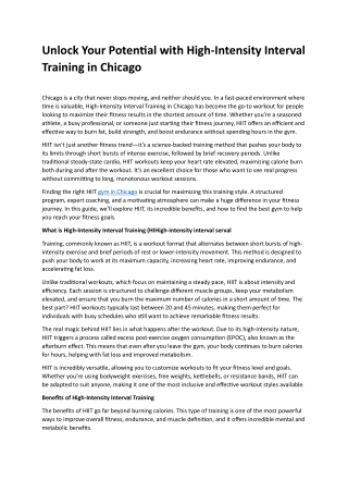 High-Intensity Interval Training in Chicago
