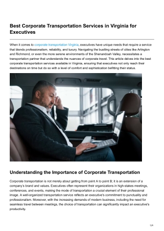 Best Corporate Transportation Services in Virginia for Executives