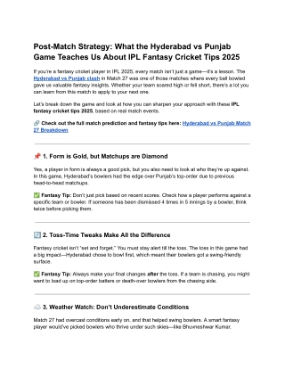 Post-Match Strategy: What the Hyderabad vs Punjab Game Teaches Us About IPL Fant