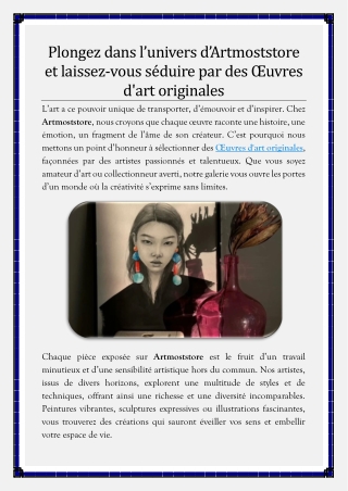 Plongez dans l’univers d’Artmoststore et laissez-vous séduire par des Œuvres d'art originales