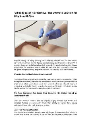 Full Body Laser Hair Removal The Ultimate Solution for Silky Smooth Skin