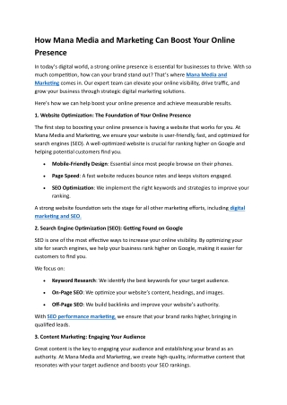 How Mana Media and Marketing Can Boost Your Online Presence