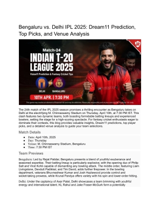 Bengaluru vs Delhi IPL 2025_ Dream11 Prediction, Top Picks, and Venue Analysis