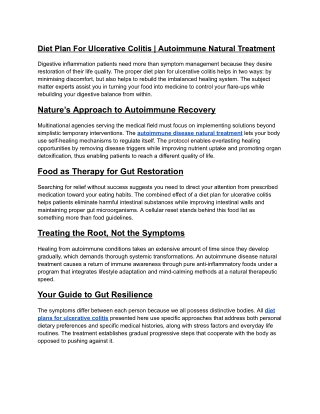 Diet Plan For Ulcerative Colitis | Autoimmune Natural Treatment