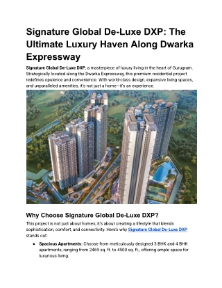 Signature Global De-Luxe DXP: The Ultimate Luxury Haven Along Dwarka Expressway