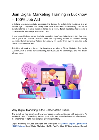 Join Digital Marketing Training in Lucknow – 100% Job Aid