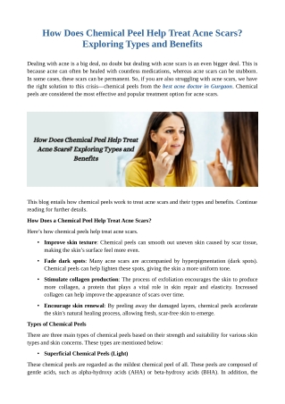 How Does Chemical Peel Help Treat Acne Scars? Exploring Types and Benefits