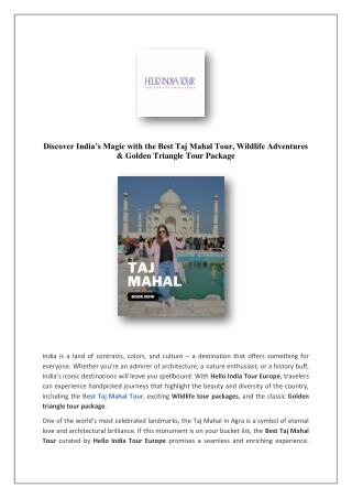 Delhi Agra And Jaipur Tour Package Europe | Hello India Tour