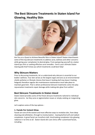 The Best Skincare Treatments In Staten Island for Glowing, Healthy Skin.